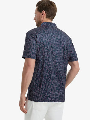 Back view of MAELREG Men's Performance Jersey Print Polo in Navy Pink Seagull – athletic fit