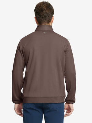 Back upper body view of the Golf Fleece Thermal Jacket in Dark Brown, clean cut and warm look.
