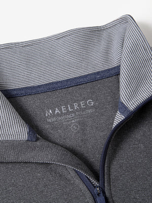 Collar detail close-up of BLACK MELANGE Moisture Wicking Quarter Zip Pullover showing open design.