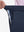 Detail view of elastic waistband on navy breathable casual slacks with 4 pockets