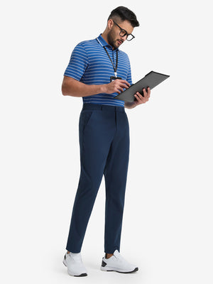 Non-Curl Ribbed Collar Striped Polo Shirts