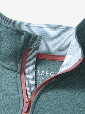 Collar detail close-up of DARK GREEN MELANGE Moisture Wicking Quarter Zip Pullover showing open design.