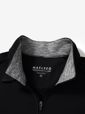 Close-up of collar and zipper on Fleece lined golf quarter zip in refined black