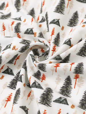 Fabric close-up of Stylish printing summer shirt with lightweight feel in pine forest