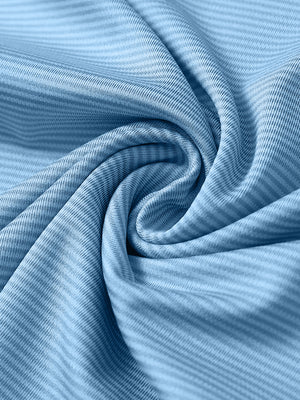Close-up of light blue melange pinstripe quarter zip pullover fabric showing fine lines and soft knit texture.