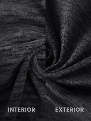 Close-up of dark grey heather heather fleece hoodie pullover fabric showing soft, brushed interior and textured surface.
