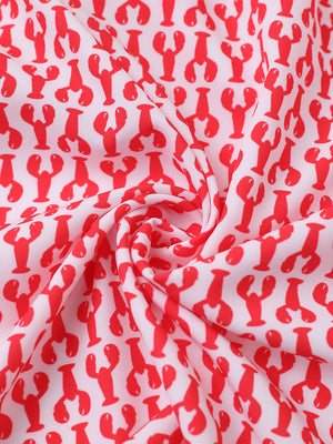 Fabric close-up of Stylish printing summer shirt with lightweight feel in red lobster