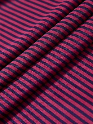 Fabric detail of Classic stripe polo shirts with crisp lines and smooth maroon stripe finish
