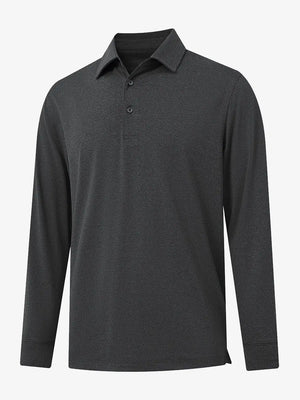 Dark Grey Heather Skin-friendly Long Sleeve Melange Polo – 3D flat shirt display