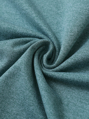 Close-up fabric view of athletic lightweight golf hoodies, breathable knit and smooth hand feel in aqua heather