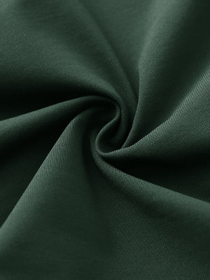 Close-up of olive green stretch plain everyday pants fabric showing smooth texture and flexible weave.