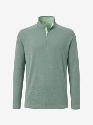 3d digital render of the garment overall shape, dry fit athletic 1/4 zip sweatshirt in celadon green heather