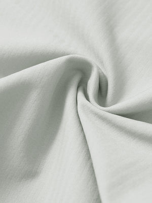 Close-up of fabric on lightweight flat front casual trousers, highlighting texture and finish in silver grey.