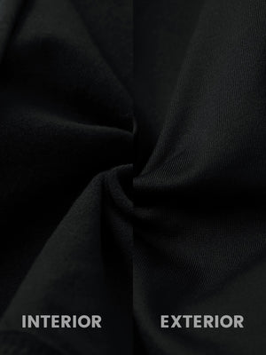 Close-up of fleece-lined fabric on women's lightweight puffer jacket, showing texture in black.