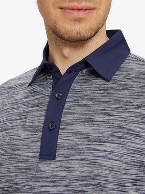 Front view from nose to chest in NAVY HEATHER Cool Heather Texture Polo