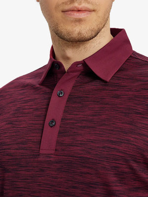 Front view cropped from nose to chest in BURGUNDY HEATHER Cool Heather Texture Polo