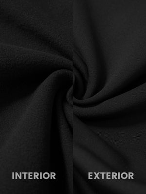 Inside and outer fabric close-up of black golf lightweight fleece lined dress pants, soft fleece lining.