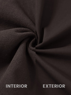 Inside and outside fabric view of the sleeveless softshell fleece outdoor vests with 6 pockets in coffee blue