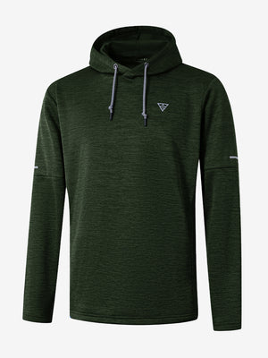 3D rendering of dark green heather Heather Fleece Hoodies Pullover, showcasing the realistic texture and fit of the garment