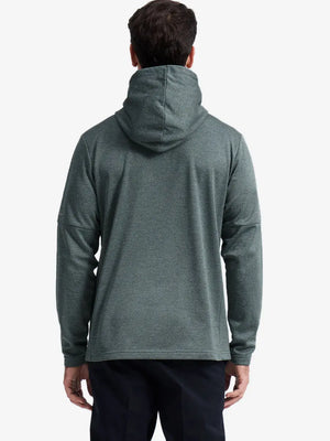 Another front half-body view of Classic Heather Fleece Hoodie in Green Heather