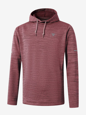 3D rendering of red heather Heather Fleece Hoodies Pullover, showcasing the realistic texture and fit of the garment