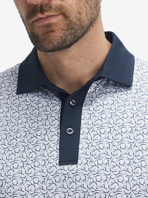Stylish Full Print Contrast Collared Golf Polo Shirts