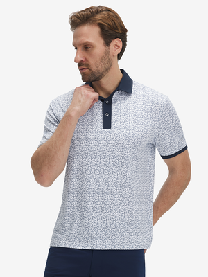 Stylish Full Print Contrast Collared Golf Polo Shirts