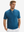 Front half-body view of model wearing blue moisture-wicking short sleeve henley shirt