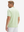 Side-back half-body view of model in light green moisture-wicking short sleeve henley shirt