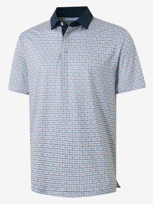 3D view of colorful vertical stripe lightweight stretch upgraded print golf polo shirts.